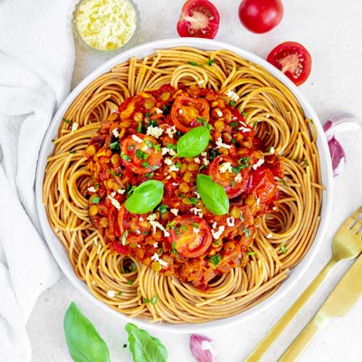 Lentil-Spaghetti Bolognese